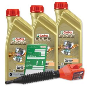 3x 1 L EDGE 0W-40 R + Ölwechsel-Anhänger + Einfülltrichte 15D33B