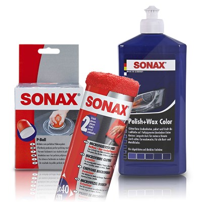 Sonax 1x 500ml Polish & Wax blau+ P-Ball+ 2x MicroTücher  04162410 : 04173410 : 02962000