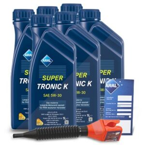 6x 1 L SuperTronic K 5W-30 + Ölwechsel-Anhänger + Trichter 15F475