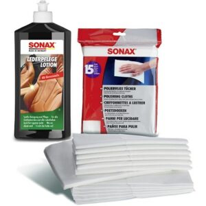 Sonax  1x 500ml LederPflegeLotion+PolierVliesTücher  02912000 : 04222000