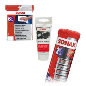 Sonax  1x 75ml Chrom- & AluPaste + Vlies+ 2x Tücher  03080000 : 04222000 : 04162410